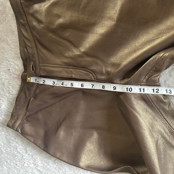 Vintage High Waisted Brown Gold Metallic Shiny 100% Leather Straight Leg - Picture 6 of 8